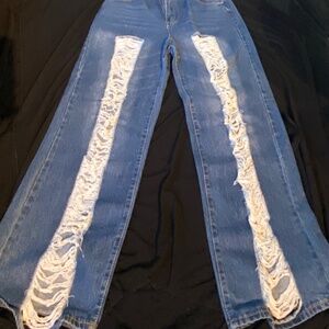SUPER distressed high wasted  jeans skater vibe